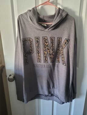 PINK Victoria's Secret Gray Hoodie with Leopard Accent
